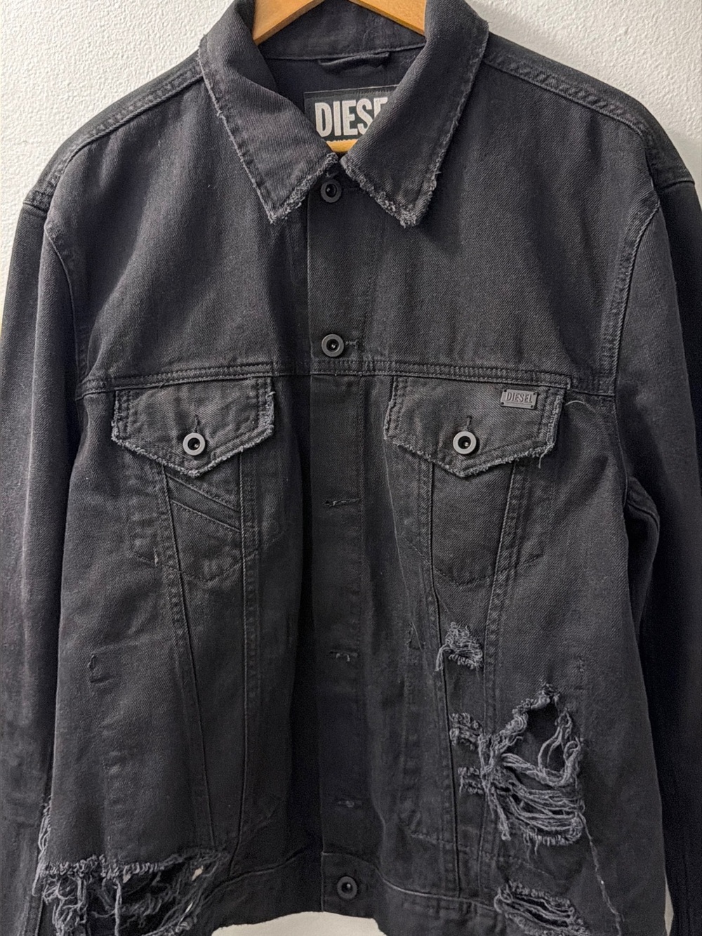 Diesel Black Distressed Denim Jacket - Button Front
